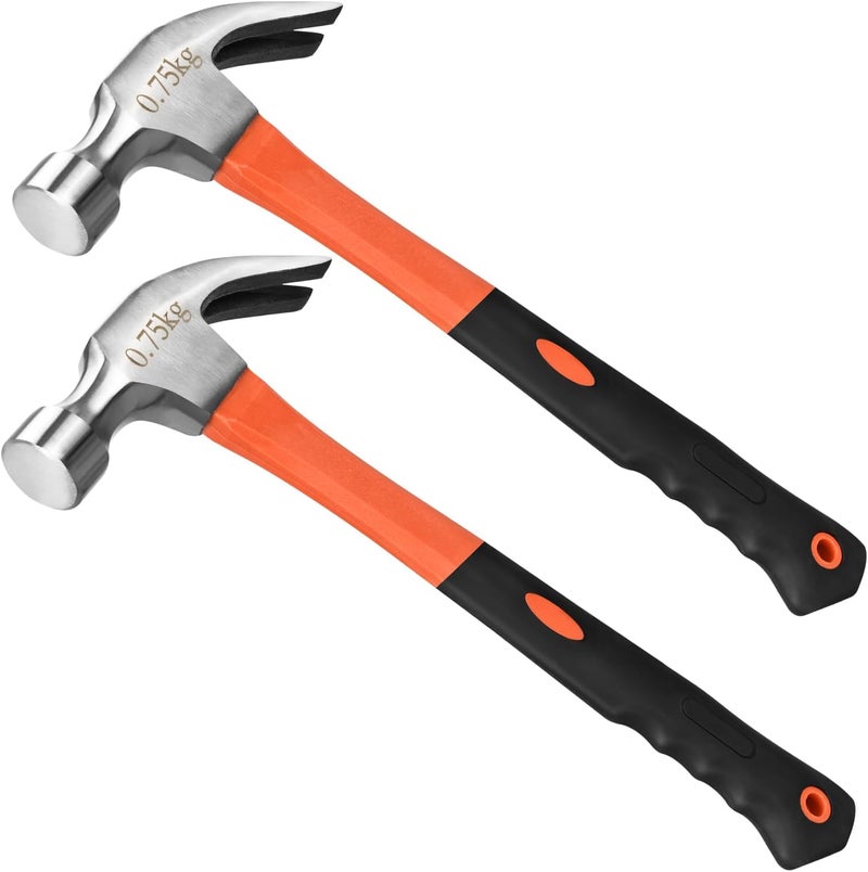 DkOvn 2pcs 24oz Claw Hammer, Straight Rip Claw Hammer, Fiberglass General Purpose Hammer with Smooth Face & Non-slip Grip - Image 1